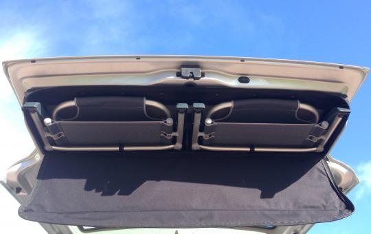Picnic chairs in tailgate of VW California hire T6